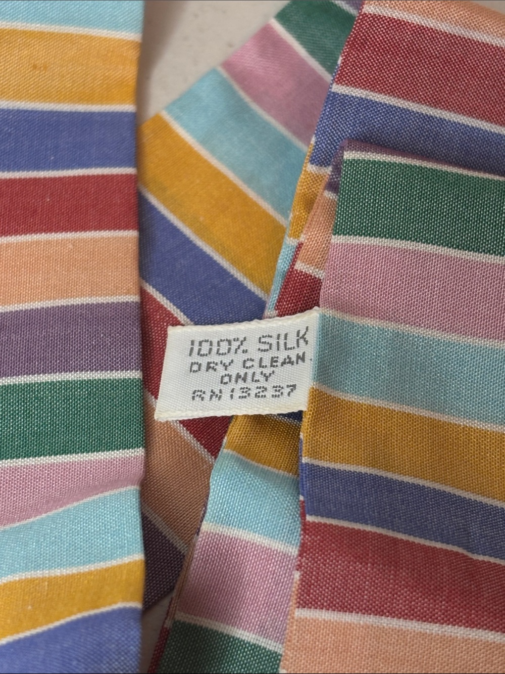 Vintage Symphony Scarfs Multi-Color Striped Silk Scarf with Vibrant Pastels